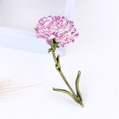 Pink Enamel and 18K Gold-Plated Carnation Brooch, gold brooch pin, vintage-inspired design, detail close-up