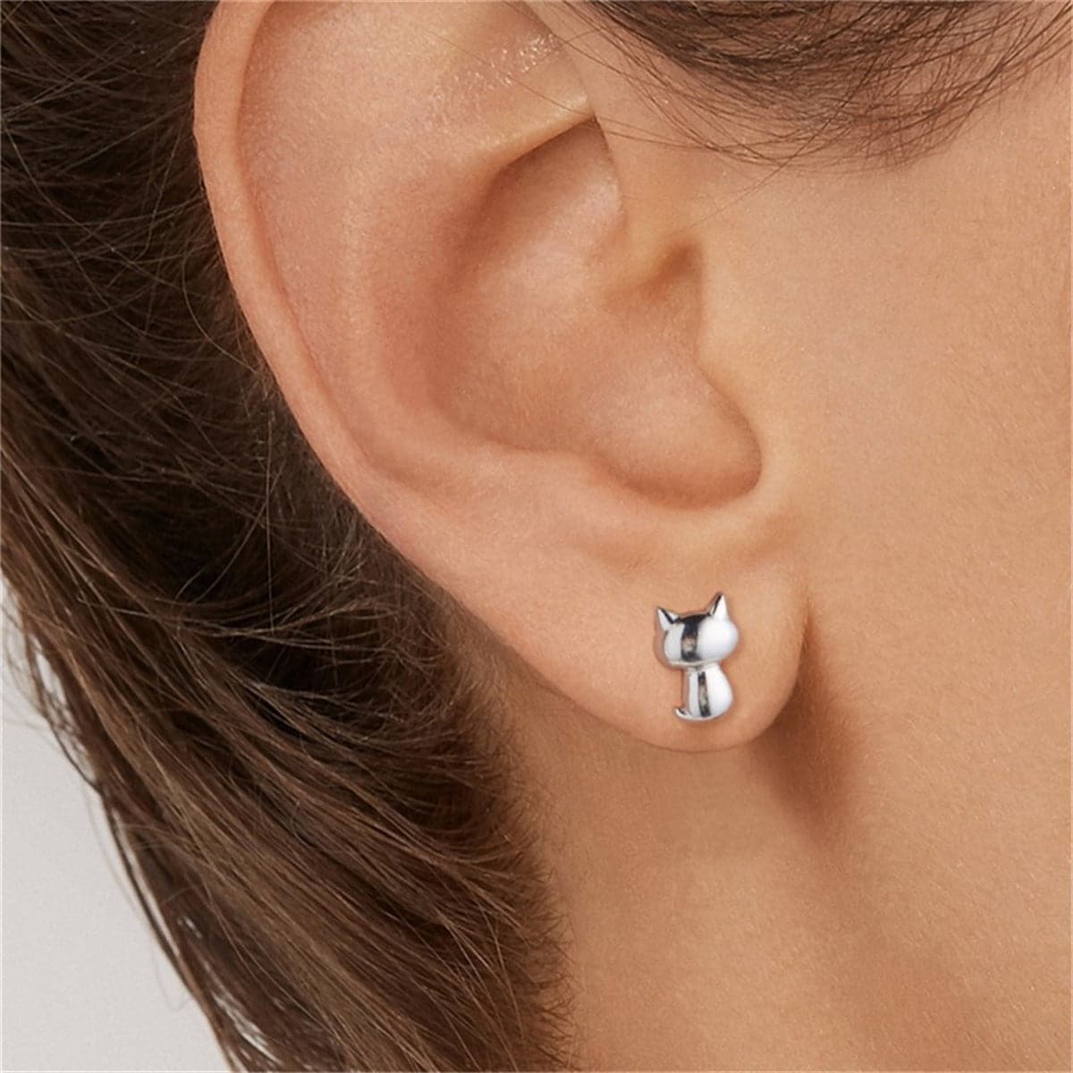 Red Enamel & Sterling Silver Kitty Paw Asymmetrical Stud Earrings