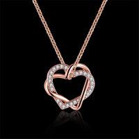 Cubic Zirconia & Rose Goldtone Double Heart Pendant Necklace - streetregion