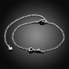 Crystal & Silver-Plated Heart Key Anklet