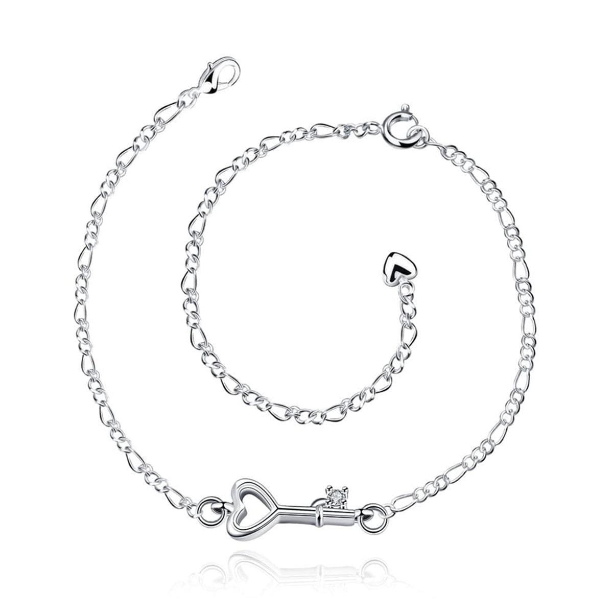 Crystal & Silver-Plated Heart Key Anklet