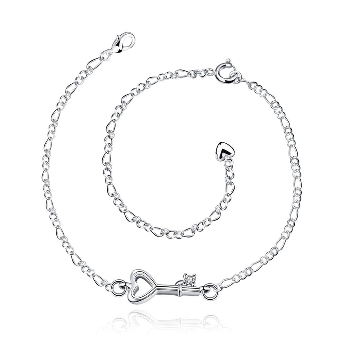 Crystal & Silver-Plated Heart Key Anklet