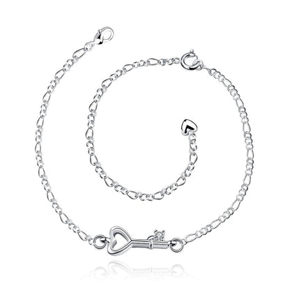 Crystal & Silver-Plated Heart Key Anklet