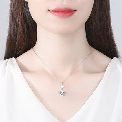 Crystal and Pearl Silver-Plated Round Pendant Necklace, silver pendant necklace for women, lifestyle look