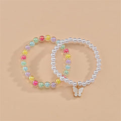 Two elegant bracelets with colorful beads and a butterfly charm, featuring a luxurious 18K gold-plated finish for added style.