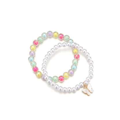 Pearl and Acrylic 18K Gold-Plated Butterfly Charm Stretch Bracelet Set, jewelry gift sets for women, lifestyle look