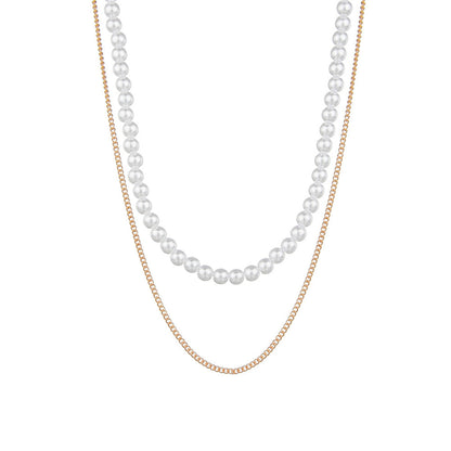 Pearl and 18K Gold-Plated Layered Necklace, gold pendant necklace for women, everyday style, side view