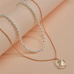 Pearl & 18K Gold-Plated Owl Layered Pendant Necklace