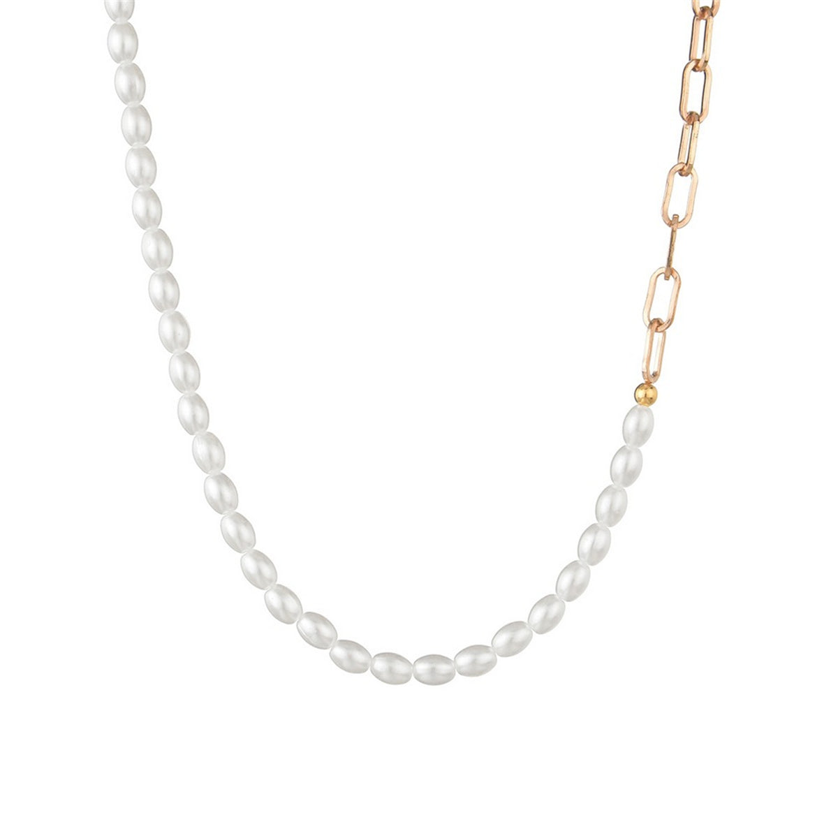 Pearl and 18K Gold-Plated Chain Link Necklace, gold pendant necklace for women, elegant gift for her, side view