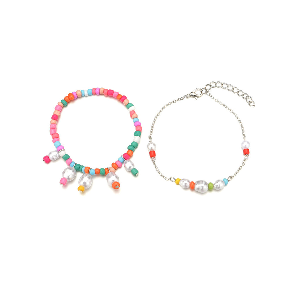 Multicolor Howlite and Pearl Silver-Plated Stretch Bracelet Set, jewelry gift sets for women, lifestyle look