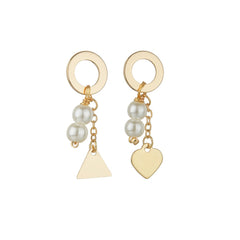 Pearl & 18K Gold-Plated Heart Triangle Mismatching Drop Earrings