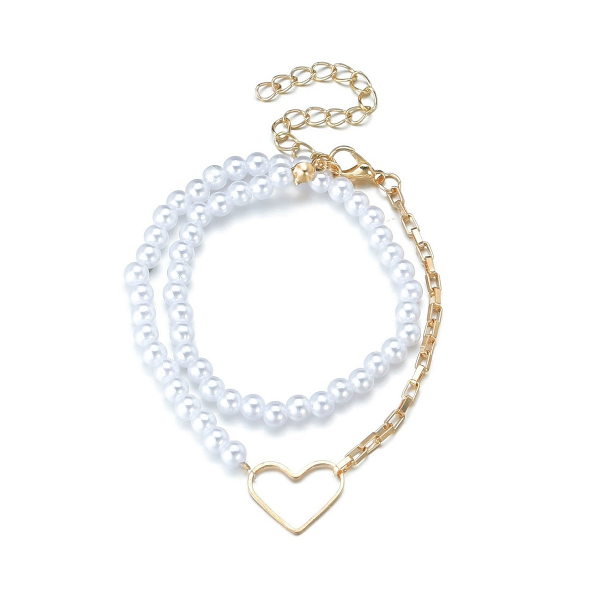 Pearl & 18K Gold-Plated Heart Layered Bracelet