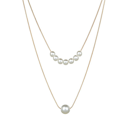 Pearl and 18K Gold-Plated Beaded Layered Necklace, gold pendant necklace for women, vintage-inspired design, side view