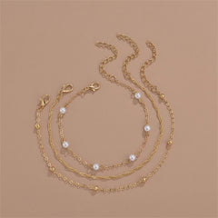 Pearl & 18K Gold-Plated Beaded Chain Anklet Set