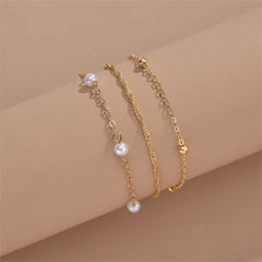 Pearl & 18K Gold-Plated Beaded Chain Anklet Set