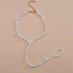White Howlite & Pearl 18K Gold-Plated Toe-Ring Anklet