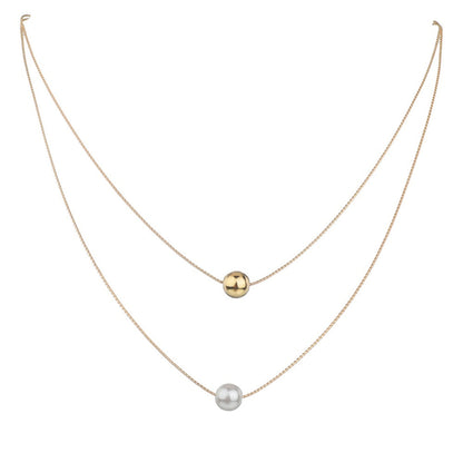 Pearl and 18K Gold-Plated Bead Layered Necklace, gold pendant necklace for women, botanical inspired, lifestyle look