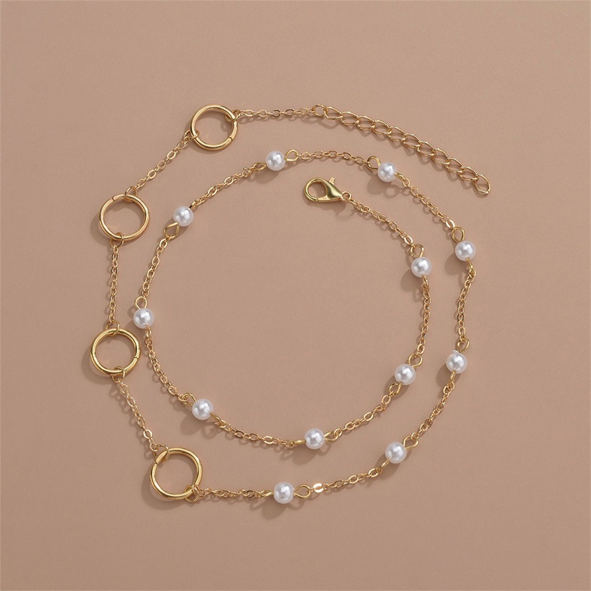 Pearl & 18K Gold-Plated Circles Layered Bracelet
