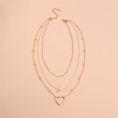 A beautiful layered necklace with an 18K gold-plated heart pendant and a pearl, perfect for elegant occasions.