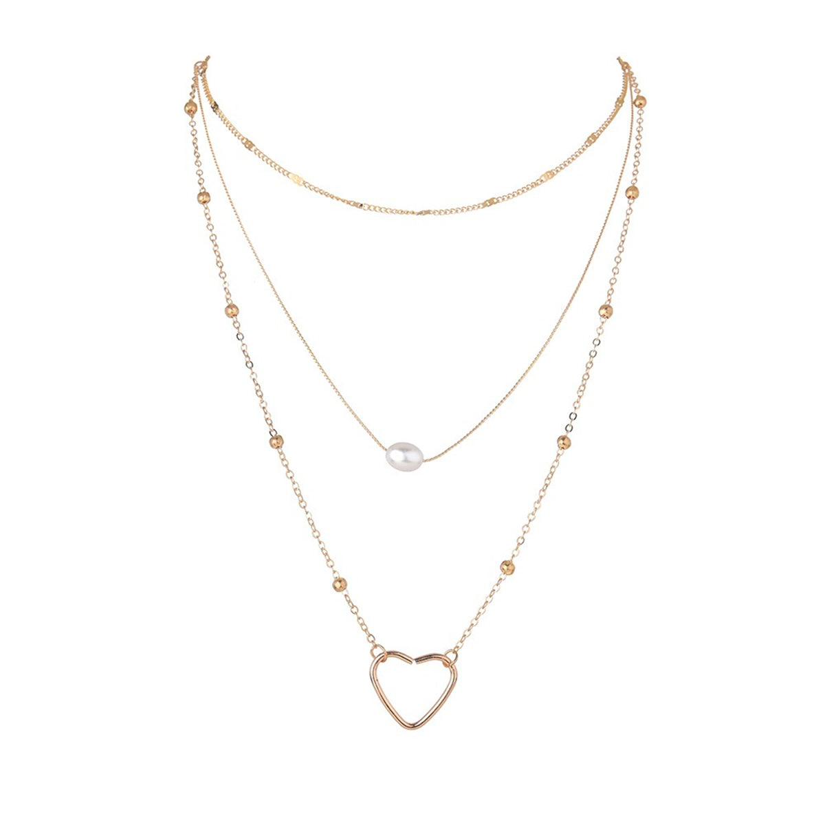 An elegant necklace featuring a heart pendant in 18K gold plating, complemented by a delicate pearl.