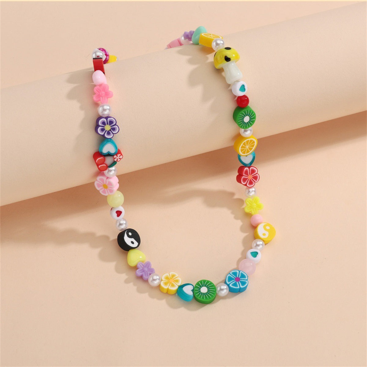 Pearl & Multicolor Yin-Yang Fruit Charm Necklace