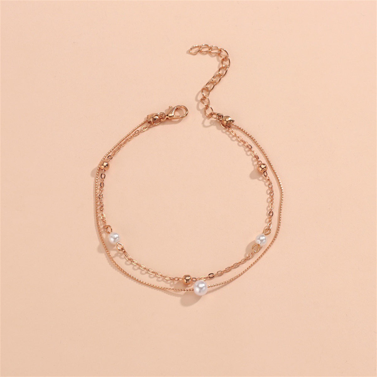 Pearl & 18K Gold-Plated Station Layered Anklet