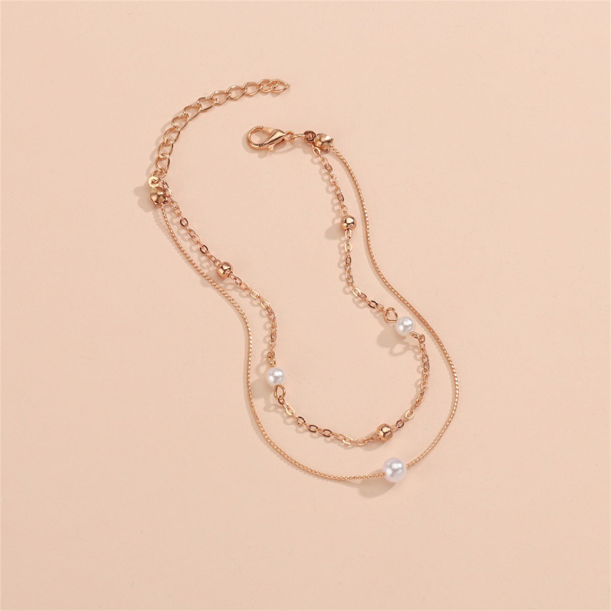 Pearl & 18K Gold-Plated Station Layered Anklet
