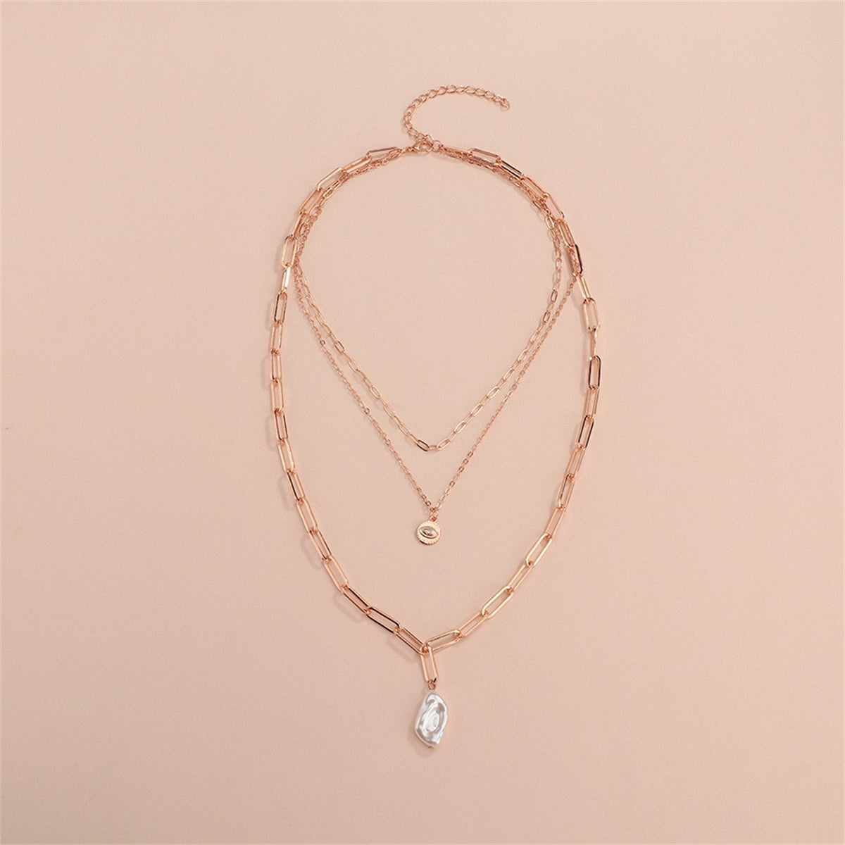 Pearl & 18K Gold-Plated Eye Pendant Layered Necklace