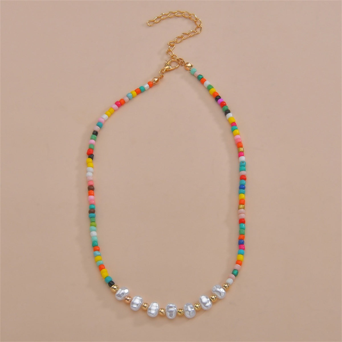 Pearl and Red Multicolor Howlite 18K Gold-Plated Choker Necklace, chunky gold choker necklace, lifestyle look
