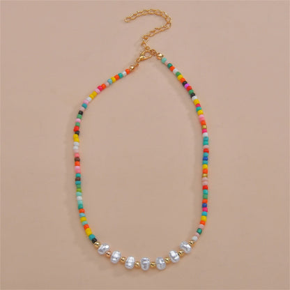 Pearl and Red Multicolor Howlite 18K Gold-Plated Choker Necklace, chunky gold choker necklace, lifestyle look