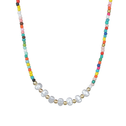 Pearl and Red Multicolor Howlite 18K Gold-Plated Choker Necklace, chunky gold choker necklace, side view