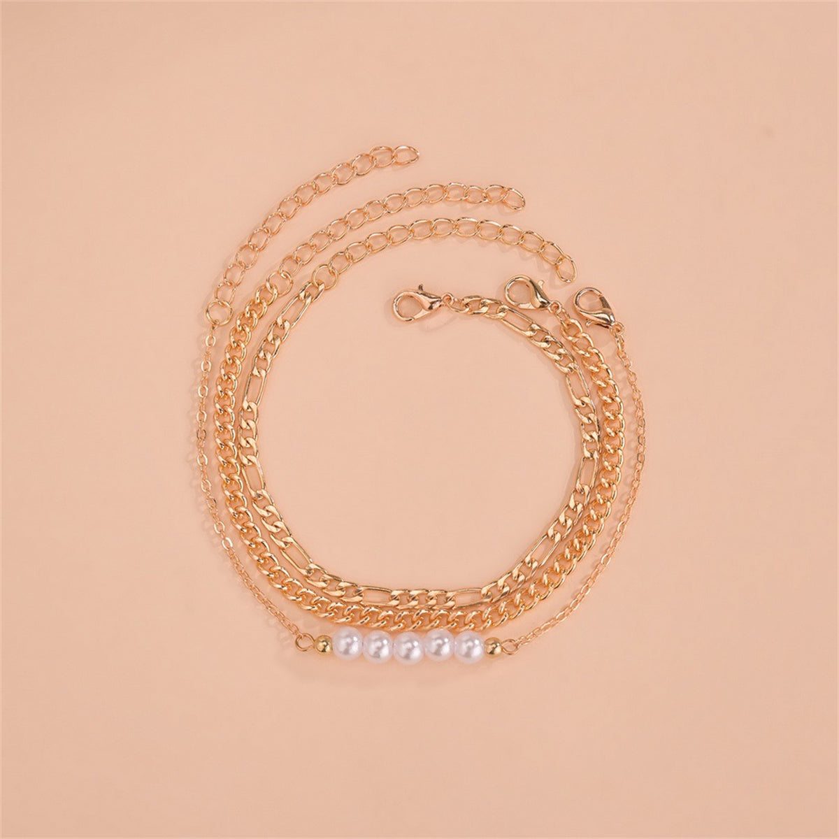 Pearl & 18K Gold-Plated Chain Bracelet Set