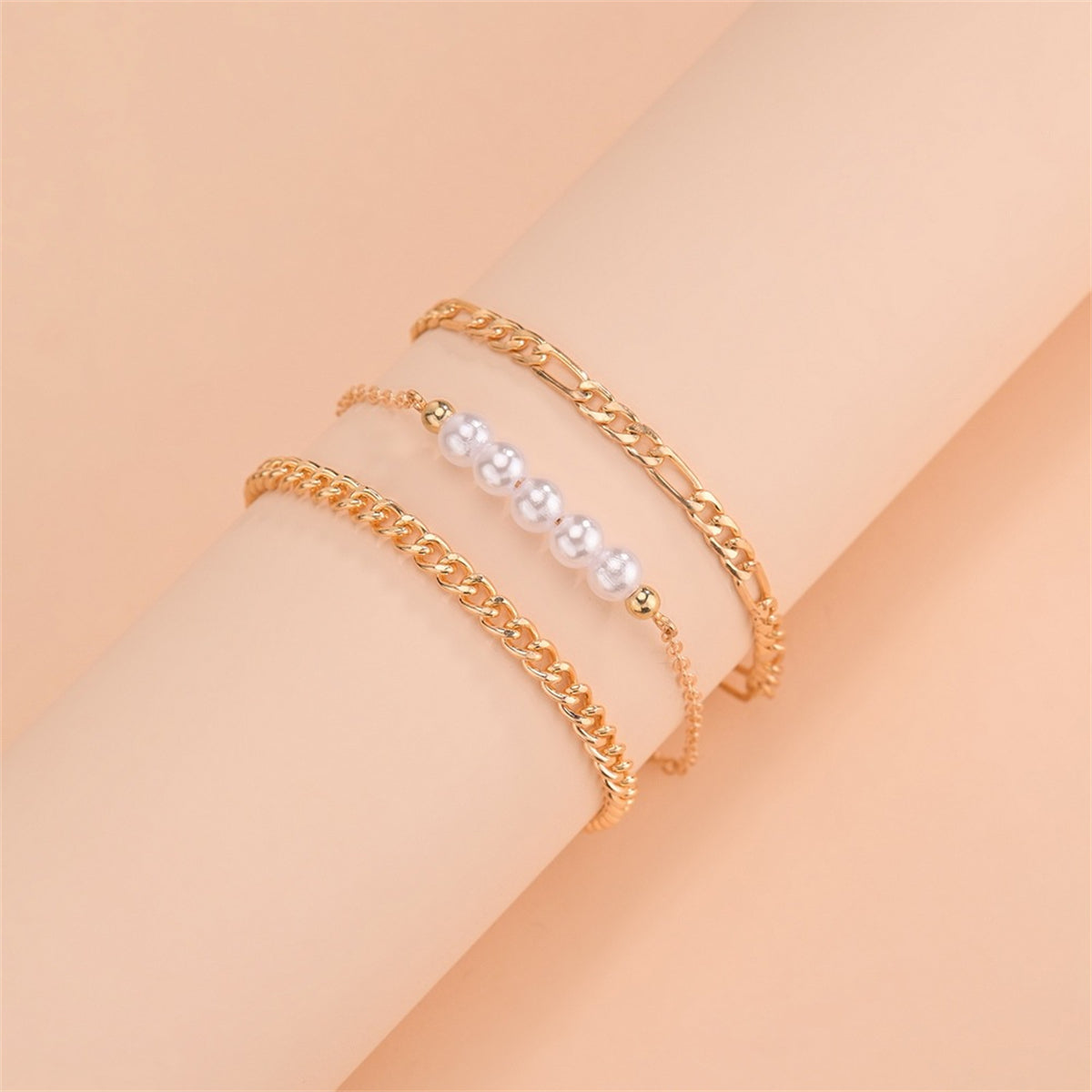 Pearl & 18K Gold-Plated Chain Bracelet Set