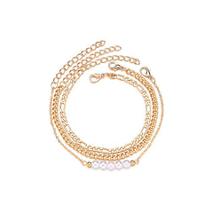 Pearl & 18K Gold-Plated Chain Bracelet Set