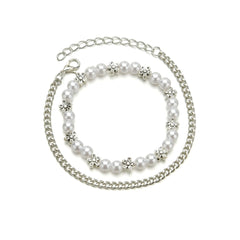 Pearl & Silver-Plated Floral Stretch Bracelet Set