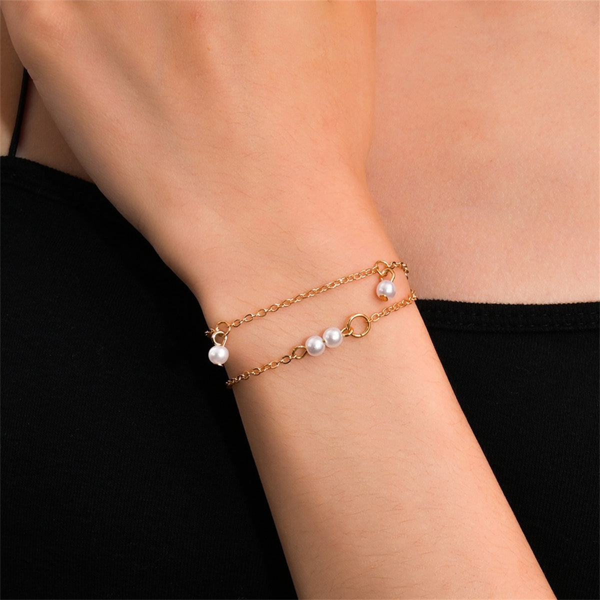 Pearl & 18K Gold-Plated Layered Bracelet