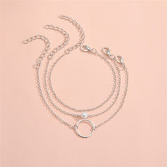 Pearl & Silver-Plated Circle Charm Bracelet Set