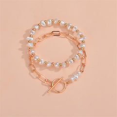 Pearl & 18K Gold-Plated Toggle Bracelet Set