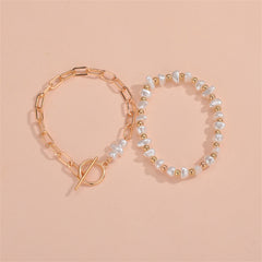 Pearl & 18K Gold-Plated Toggle Bracelet Set