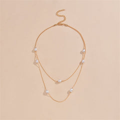 Pearl & 18K Gold-Plated Layered Station Necklace