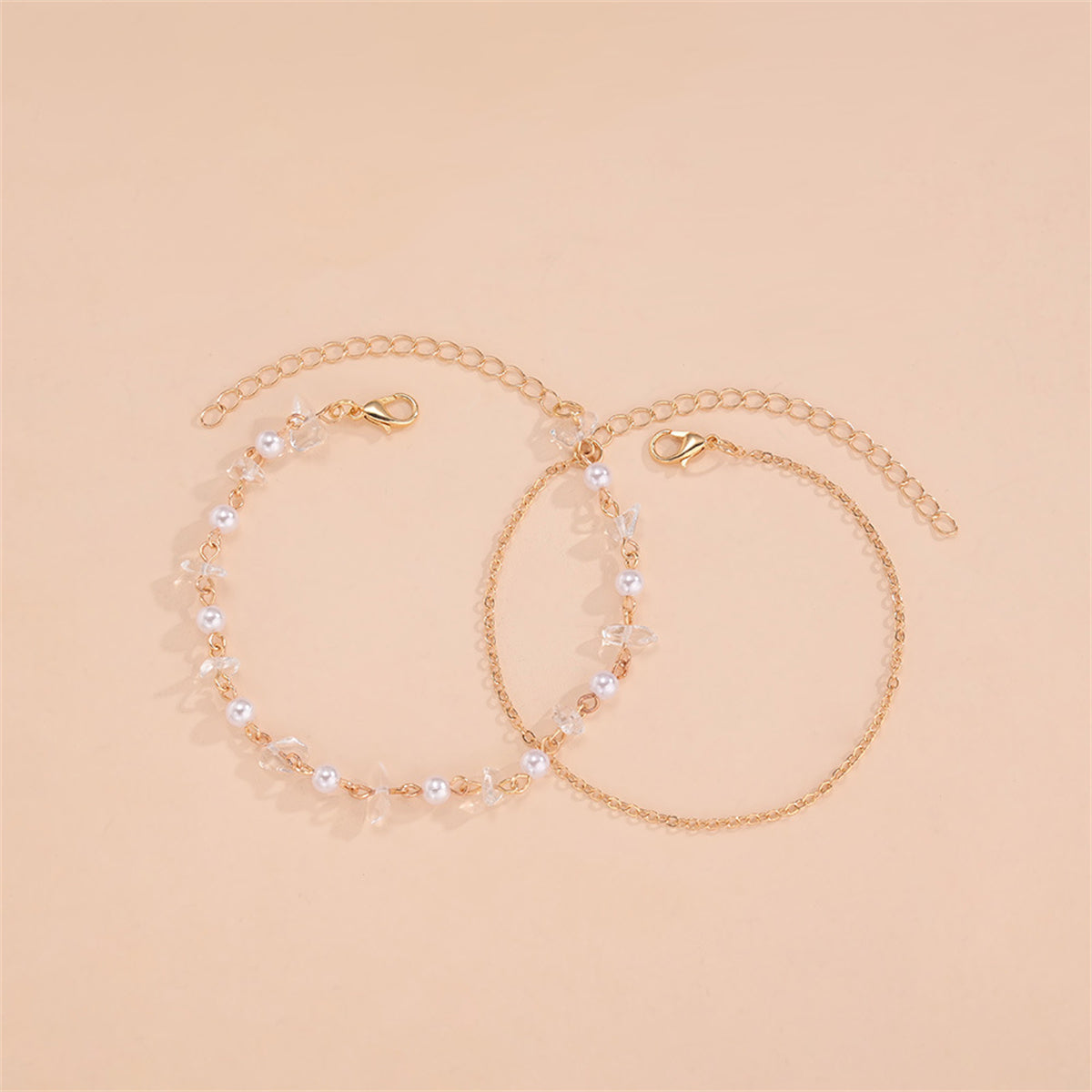 Pearl & Resin 18K Gold-Plated Beaded Anklet Set