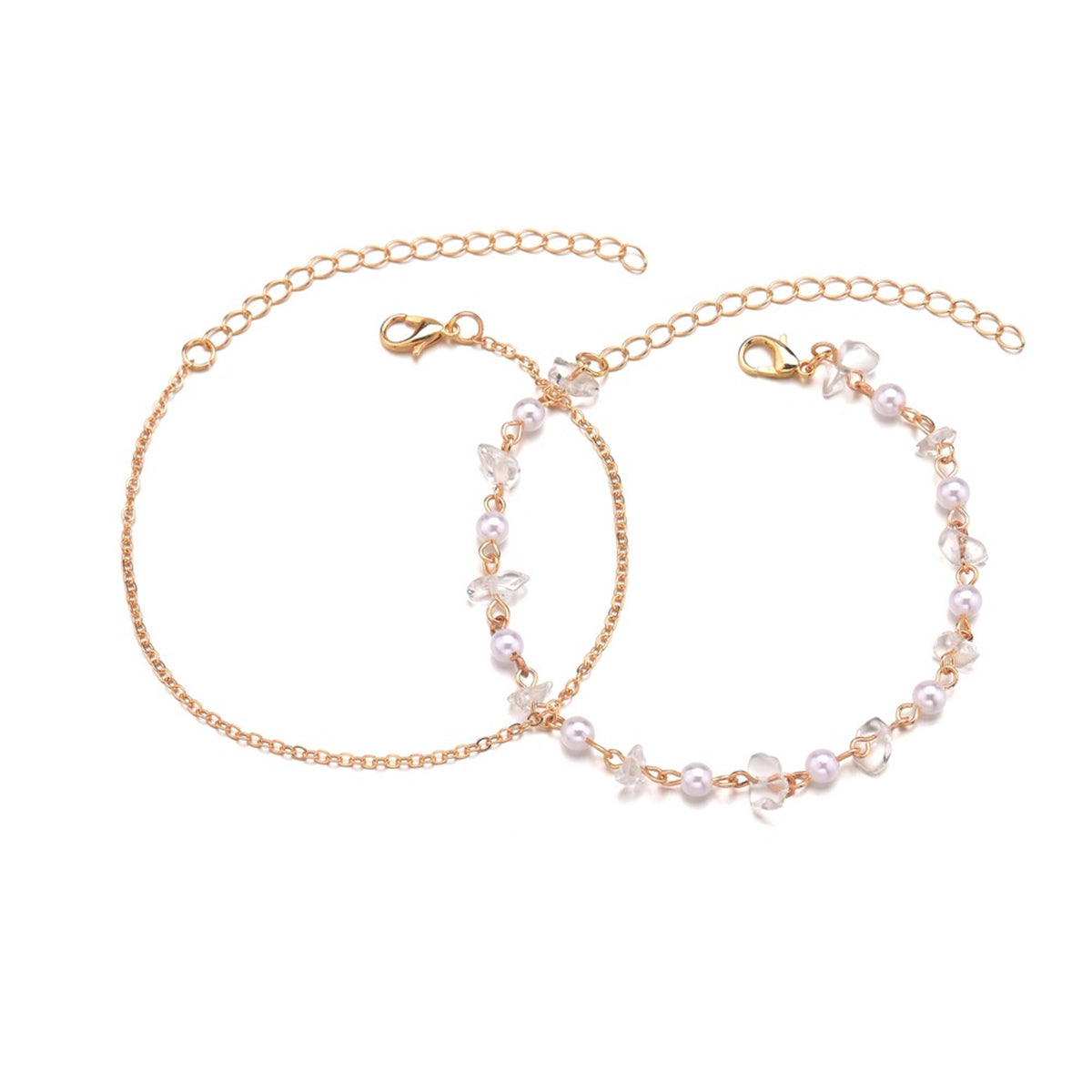 Pearl & Resin 18K Gold-Plated Beaded Anklet Set