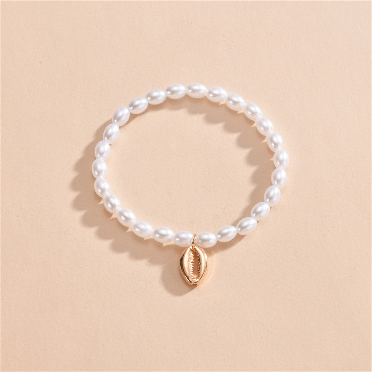 Pearl & 18K Gold-Plated Shell Charm Stretch Anklet