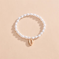 Pearl & 18K Gold-Plated Shell Charm Stretch Anklet