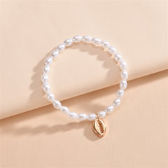 Pearl & 18K Gold-Plated Shell Charm Stretch Anklet