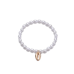 Pearl & 18K Gold-Plated Shell Charm Stretch Anklet