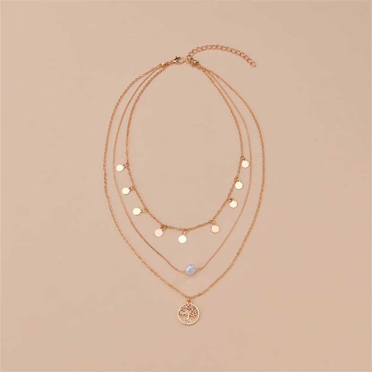 Pearl & 18K Gold-Plated Life-Tree Layered Pendant Necklace
