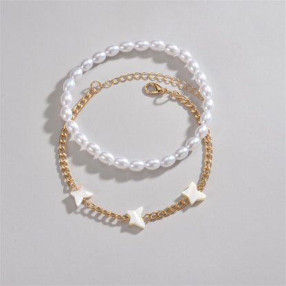 Pearl and Acrylic 18K Gold-Plated Butterfly Station Anklet Set, jewelry gift sets for women, everyday style, detail close-up