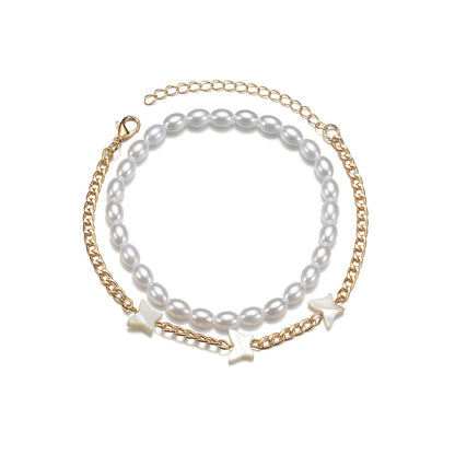 Pearl and Acrylic 18K Gold-Plated Butterfly Station Anklet Set, jewelry gift sets for women, everyday style, lifestyle look