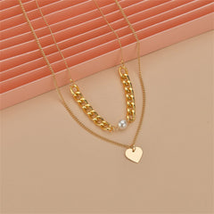 Pearl & 18K Gold-Plated Cable-Chain Heart Layered Necklace